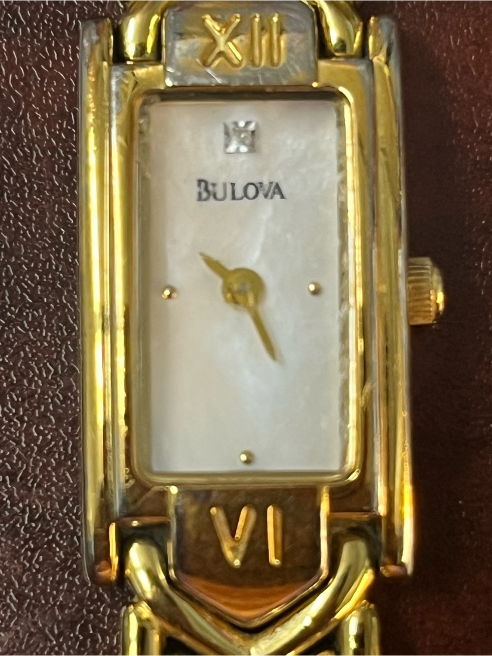 Bulova Gold and Mother-of-Pearl Rectangular Dress Watch